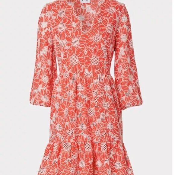 NWT Milly Brielle Tournesol Eyelet Dress, Coral, Size 8 - Picture 1 of 8